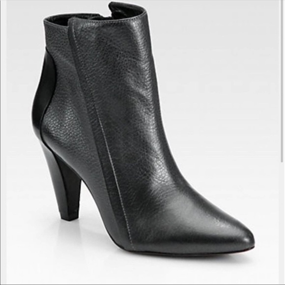 10 Crosby Derek Lam Sapphire Black Leather Ankle Boots - Picture 1 of 11